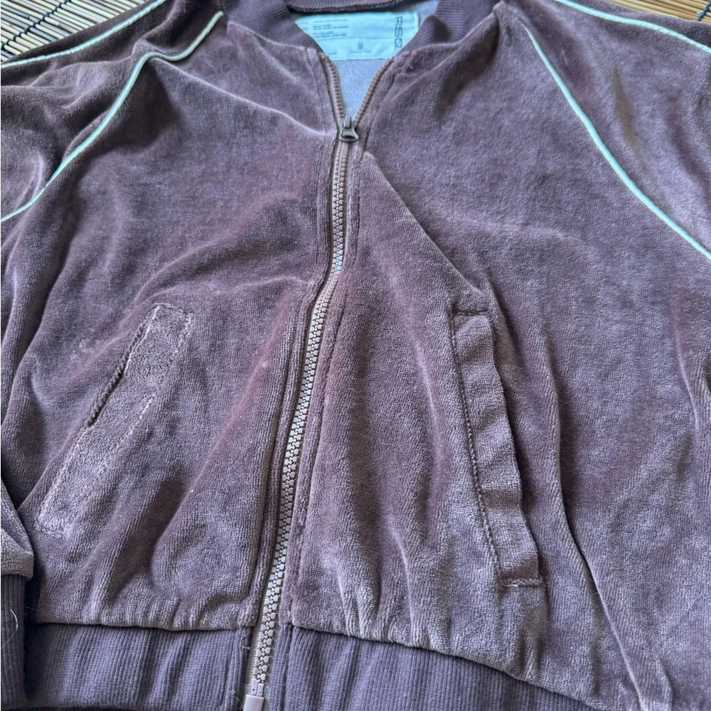 RSQ Milk Chocolate Piped Velour Track Jacket -‎ Size Medium EUC - Picture 6 of 7